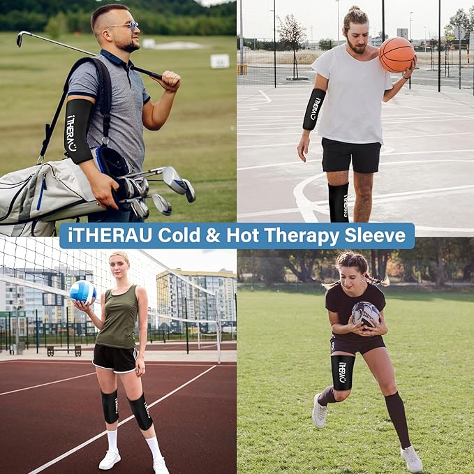 iTHERAU Knee Ice Pack Wrap 2 Pack, Reusable Gel Cold Pack with Cold/Hot Therapy,Cold Compression Sleeve for Elbow, Knee, Calf & Ankle for Pain Relief, Swelling, Surgery, Sports Injuries -Black, L-StrideForce Fitness