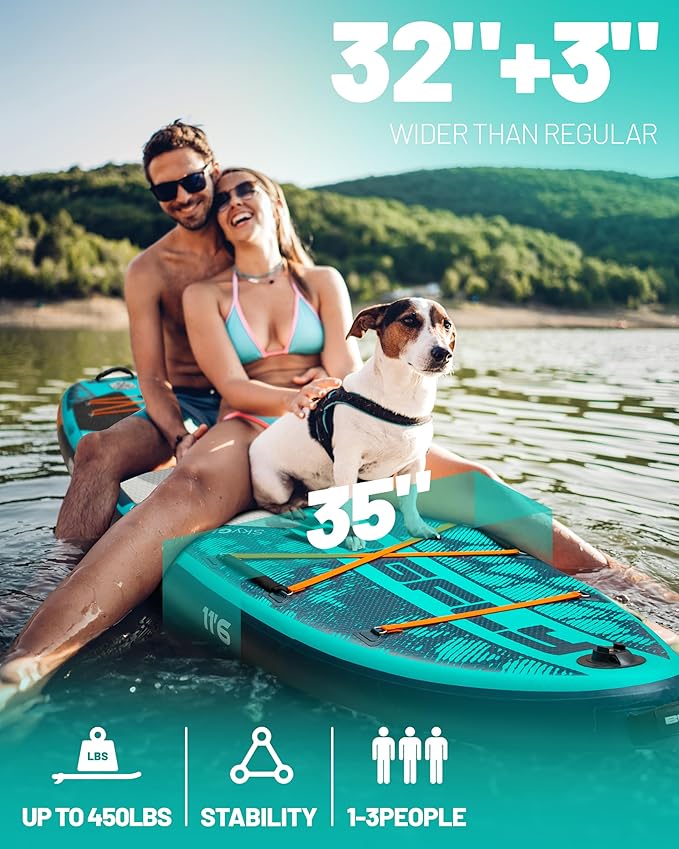 Bigfly 11'6×35" Super Wide Inflatable Stand Up Paddle Board, Ultra Stable Wide SUP for 2+1 People/Family/Big Size, 100L Backpack, All-Round Sup Board, US Big Fin-StrideForce Fitness