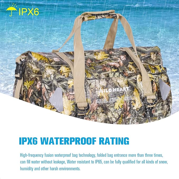 WILD HEART Waterproof Motorcycle Duffel Bag PVC500D Double-bottom With Rope Straps and Inner Pocket 40L 66L 100L for Kayaking, Camping, Boating,Motorcycle-StrideForce Fitness