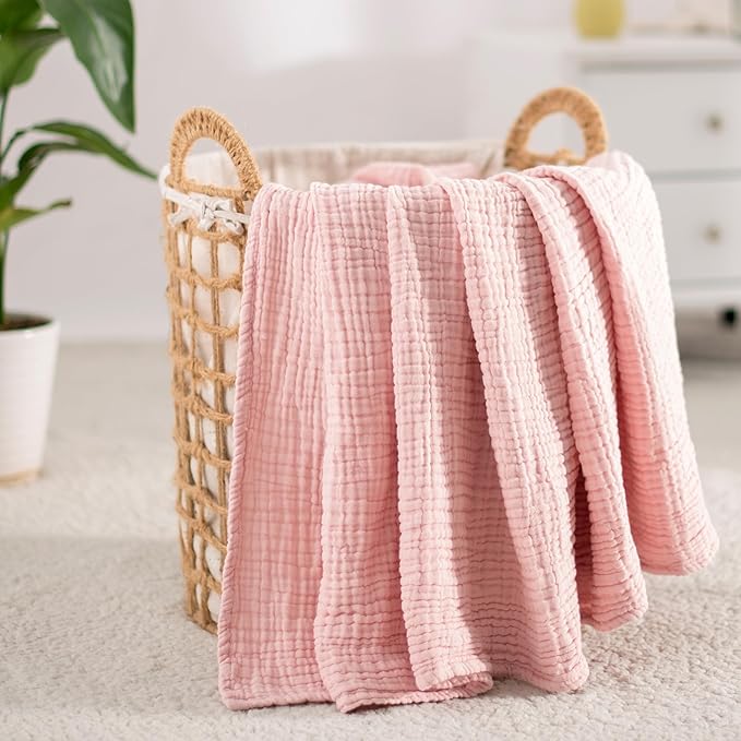 Carriediosa 100% Cotton Muslin Throw Blanket 70" X 80" Twin Size，4-Layers Summer Gauze Throws for Bed Couch，Soft Lightweight Breathable Linen Blankets Bedspread for Adults All Season，Dusty Pink-StrideForce Fitness
