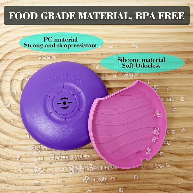 2 Pack Retainer Case,Aligner Case with Vent Holes, Compatible with Invisalign, Mouth Guard Cases，Portable Slim Travel Cute Orthodontic Retainer Cases (Pink Purple)