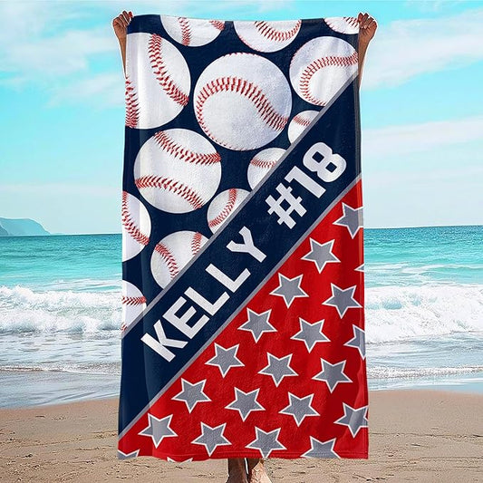 Personalized Beach Towel With Name, Custom Beach Towel with Name, Customized Baseball Microfiber Pool Towel, Quick Dry & Absorbent Swim Towel for Adult,Anniversary, Birthday, Summer Holiday,vacation-StrideForce Fitness