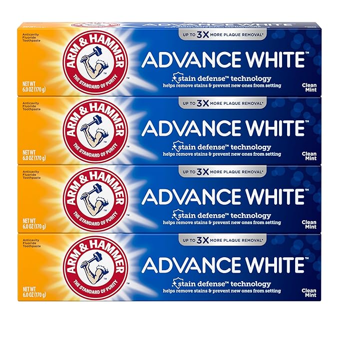 ARM & HAMMER Advance White Toothpaste, Teeth Whitening Baking Soda Toothpaste with Stain Defense Technology and Fluoride, Clean Mint Flavor, 6.0 Oz (Pack of 24)