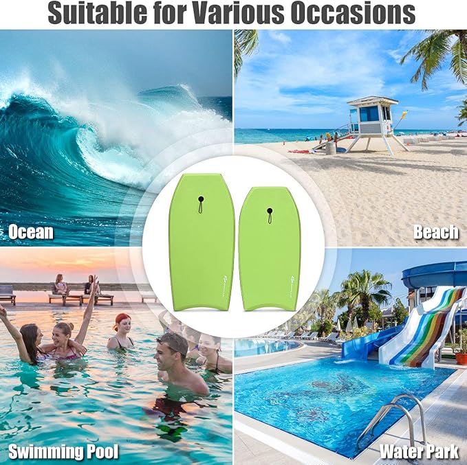 Goplus 41''/37''/33'' Lightweight Body Board for Beach, Surf Board with EPS Core, XPE Deck, HDPE Slick Bottom, Wrist Leash, Bodyboard for Kids Adults Surfing-StrideForce Fitness