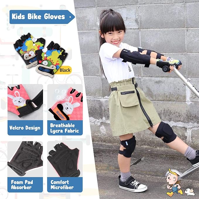 Soft-Style Kids Knee and Elbow Pads with Bike Gloves, Flexible Impact-Resistant Gear for Ages 2-11, Designed for Balance Bikes, Roller-Skating, and Skateboarding-StrideForce Fitness