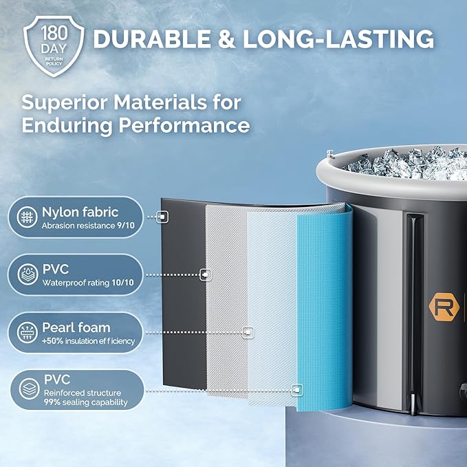 Ice Bath Tub for Athletes, 116 Gal XL Cold Plunge Tub for Recovery and Cold Water Therapy, Portable Multiple Layered Ice Pod Barrel for Outdoor, Inflatable Icebath Tub at Home-StrideForce Fitness