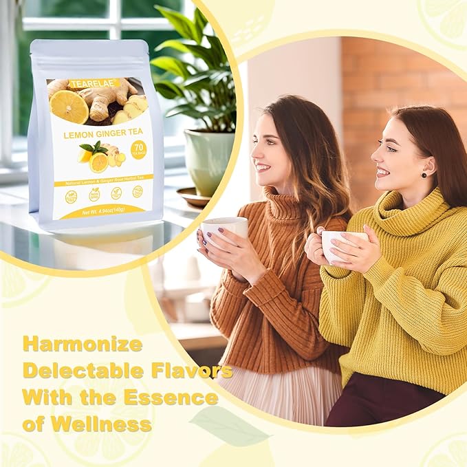 TEARELAE - Lemon Ginger Tea Bags, 70 Count - Natural & Pure Herbal Tea with Ginger Root, Lemon, Lemongrass - Non-GMO - Caffeine-free - Support Healthy Digestion-StrideForce Fitness