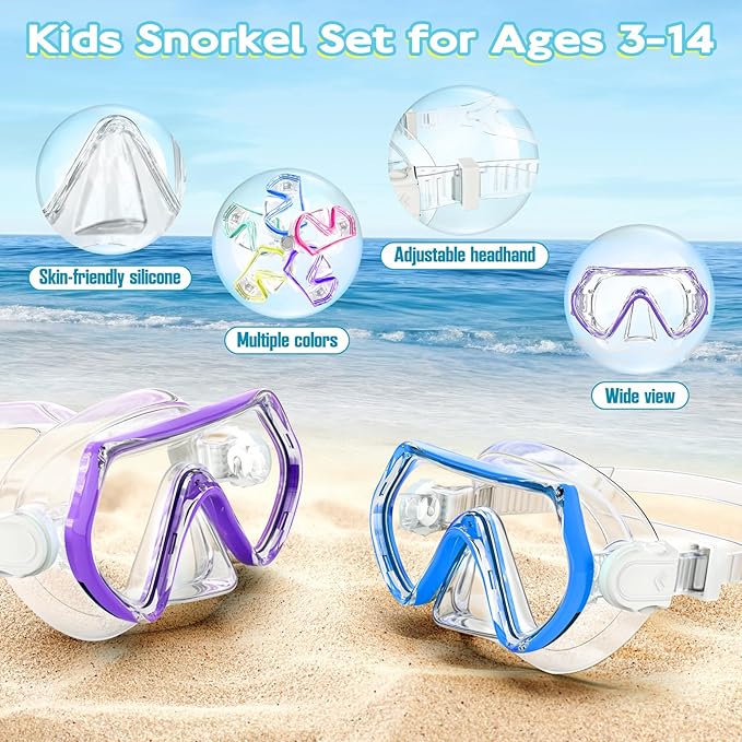 Snorkeling Gear for Kids, Kids Snorkel Set for Ages 3-14, Anti-Fog Diving Mask and Dry Top Snorkel Combo Set, Unisex Swimming Goggles-StrideForce Fitness