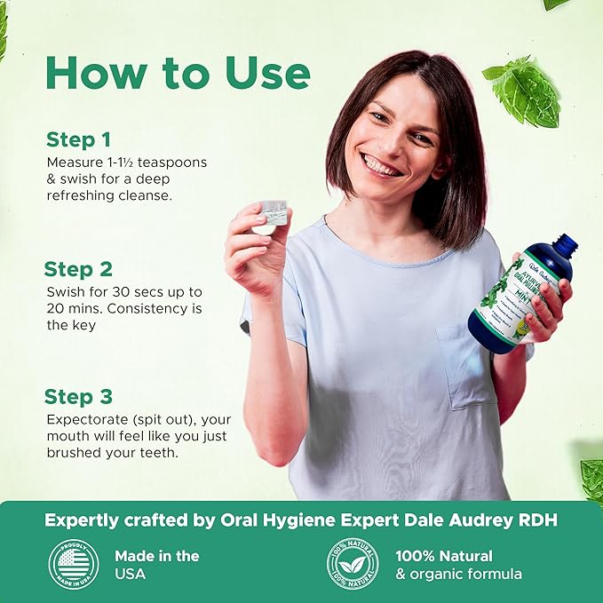Ayurvedic Oil Pulling Mouthwash - Alcohol Free Mint Oral Rinse for Fresh Breath & Teeth Whitening | 8oz