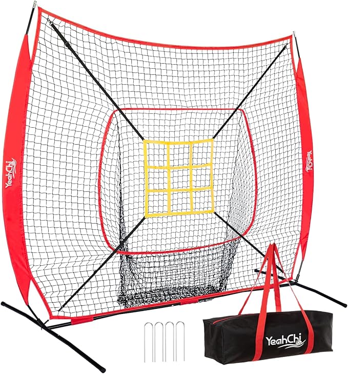 7×7FT Baseball net, Pitching net with Strike Zone Target, Baseball&Softball Practice net with Sturdy Bow Frame and Stable Base,Portable Practice net for All Ages and All Skilled Levels-StrideForce Fitness