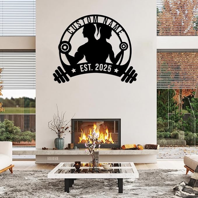 Personalized Metal Gym Sign, Custom Fitness Metal Wall Decor, Yoga Room Sign, fitness room decor, home gym decor, gifts for sports lovers, black metal-StrideForce Fitness