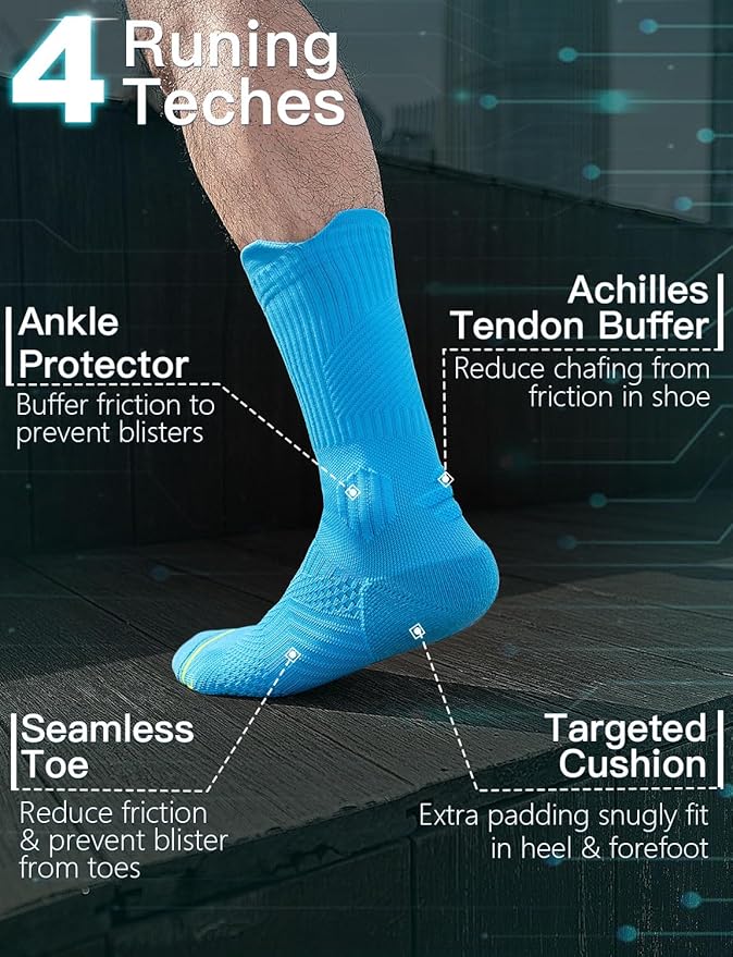 Mens Bamboo Viscose Coolmax Crew Compression Running Socks Athletic Hiking Workout Moisture Wicking Anti-Blister