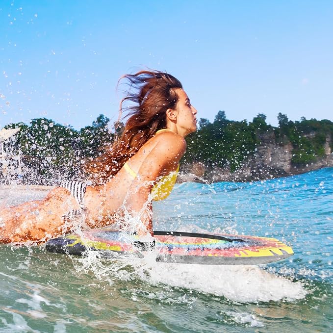 Goplus 41''/37''/33'' Lightweight Body Board for Beach, Surf Board with EPS Core, XPE Deck, HDPE Slick Bottom, Wrist Leash, Bodyboard for Kids Adults Surfing-StrideForce Fitness