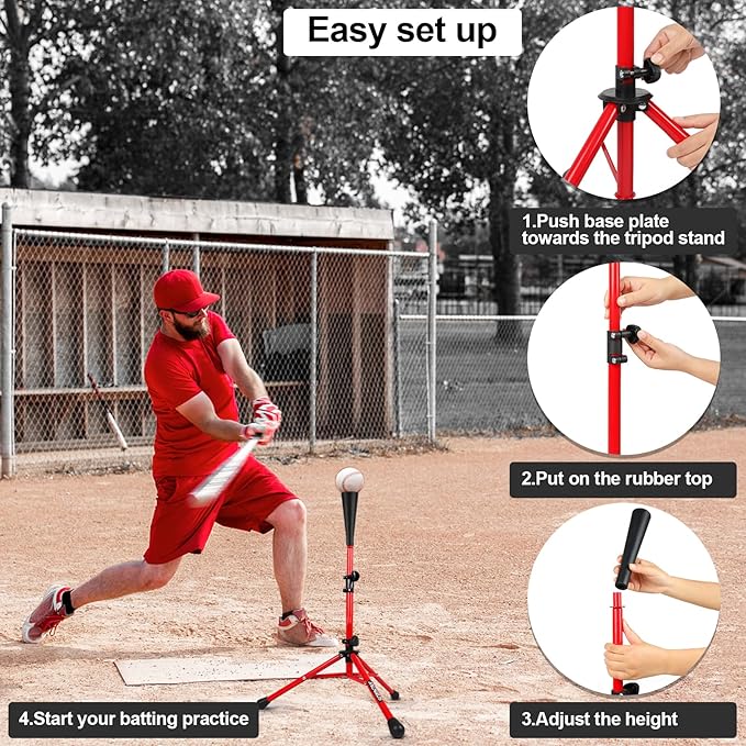 Baseball Tee Batting Tee Softball Tee Portable Travel Hitting Tee,Easy Adjustable Height,Stable Tripod Stand-StrideForce Fitness