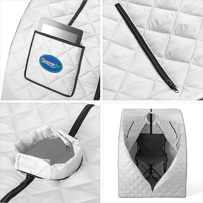 Durasage Oversized Portable Personal Steam Sauna Spa with 800W Steam Generator, 60-Minute Timer, Dual Pockets, Zippered Hand Openings & Chair for at-Home Relaxation (Silver, 33"x31.5"x41")-StrideForce Fitness