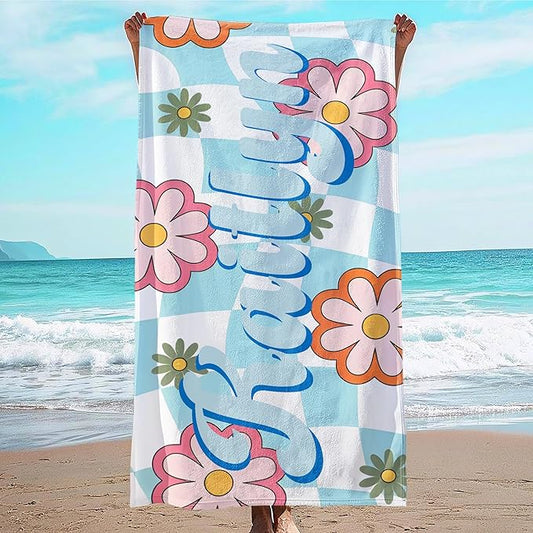 JML Personalized Beach Towel with Name, Custom Flower Beach Towel, Customized Microfiber Pool Towel, Quick Dry & Absorbent Swim Towel for Adult,Anniversary, Birthday, Summer Holiday,Vacation-StrideForce Fitness