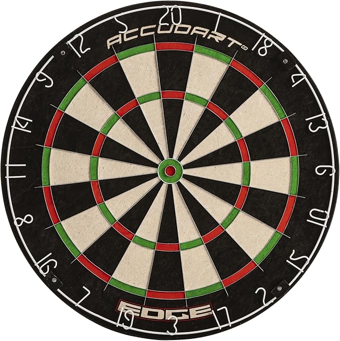 Accudart Edge Bristle Dartboard - Razor Thin Spider Wire Reduces Bounce Outs - Premium Brazilian Sisal - Advanced Metal Number Ring - Increased Playing Area - Super Thin Bullseye-StrideForce Fitness
