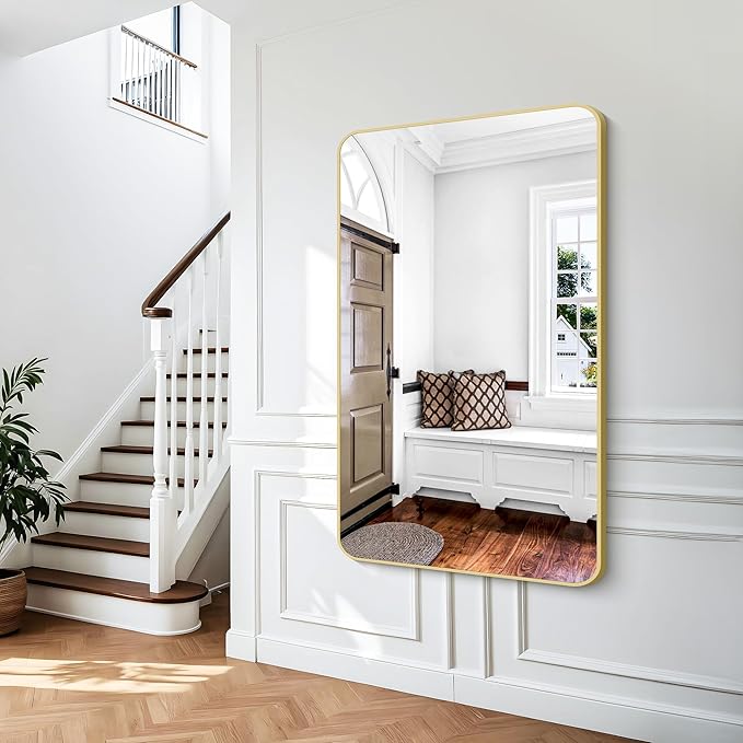 Gold Bathroom Mirror,60x36 inch Wall Mirror for Bathroom Wall Mounted,Round Rectangle Mirror for Bathroom Over Sink,Modern Frame for Home Decor Living Room,Bedroom Entryway,Horizontal/Vertical-StrideForce Fitness