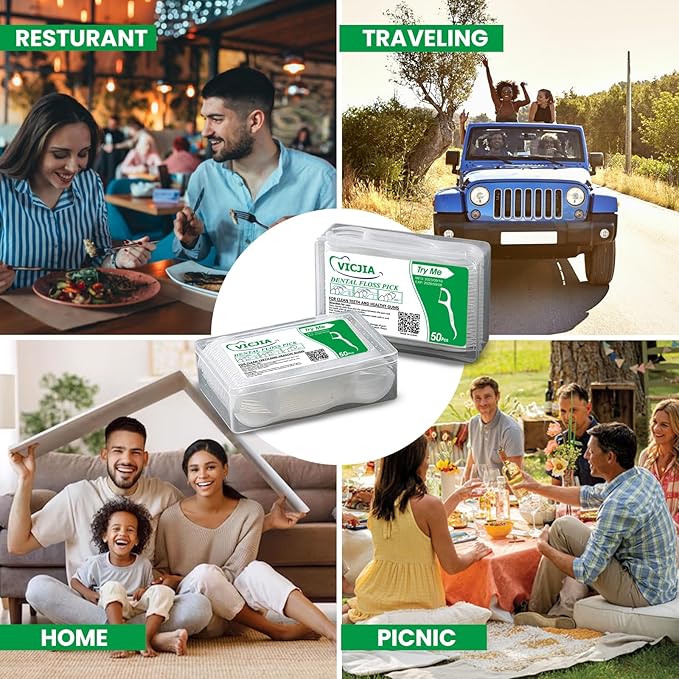 Dental Floss Picks Unflavored Floss Picks,50 Count Travel Tooth Picks Flossers,Floss Sticks for Teeth,car,Portable Floss Dispenser