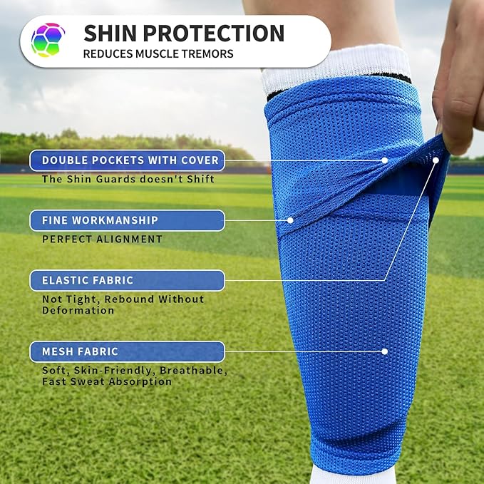 Kids Youth Soccer Shin Guards with Sleeves, Slip in Shinguards Soccer Shin Pads for 3-15 Years Old Boys Girls Child Teens-StrideForce Fitness