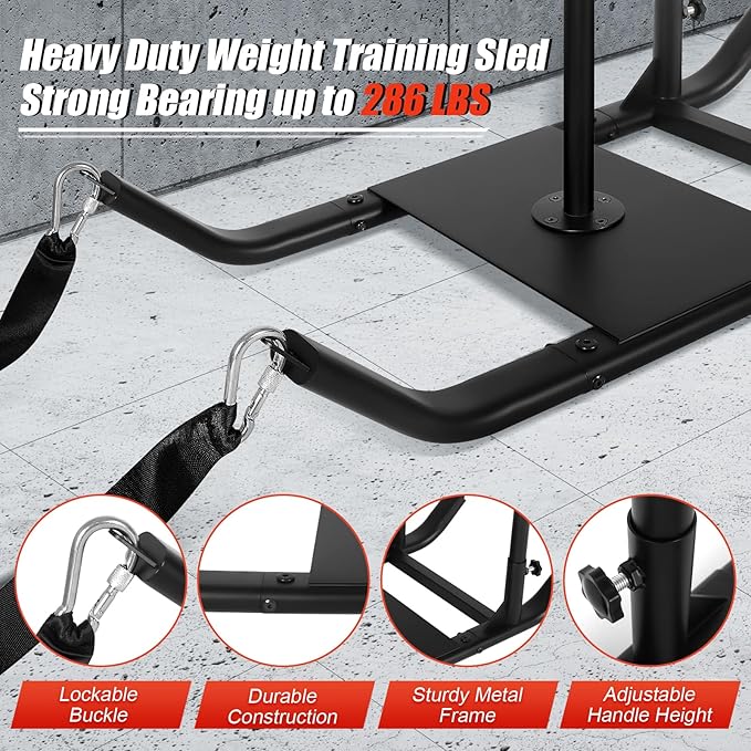 GDFISH Large Weight Sled, Adjustable Height Handle Push Sleds, Workout Fitness Sled for Training Running Speed, Compatible with 1" & 2" Weight Plate, Easy Obstacle Clearance for Grass, Sand, Cement-StrideForce Fitness