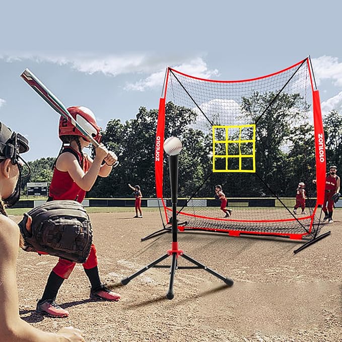 7x7 ft Baseball Net, Pitching & Batting Net with Batting Tee, Designed with Large Ball Collection System, 2 Strike Zones, Carry Bag, Baseball Softball Net for Batting Pitching Hitting and Throwing-StrideForce Fitness
