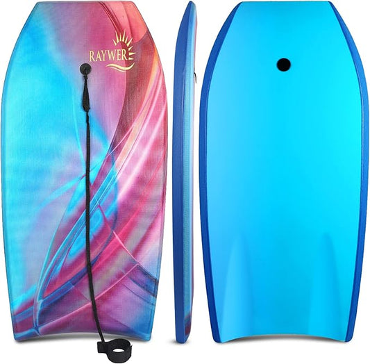 Body Board Lightweight with EPS Core, HDPE Slick Bottom, Leash & Adjustable Wrist Rope, Great Surfing for Kids and Adults-StrideForce Fitness
