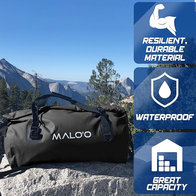 Malo'o Waterproof Dry Bag Duffel 40L/60L/100L, Roll Top Duffel Keeps Gear Dry for Kayaking, Rafting, Boating, Swimming, Camping, Hiking, Beach, Fishing - Internal & External Pockets and Molle Loops-StrideForce Fitness