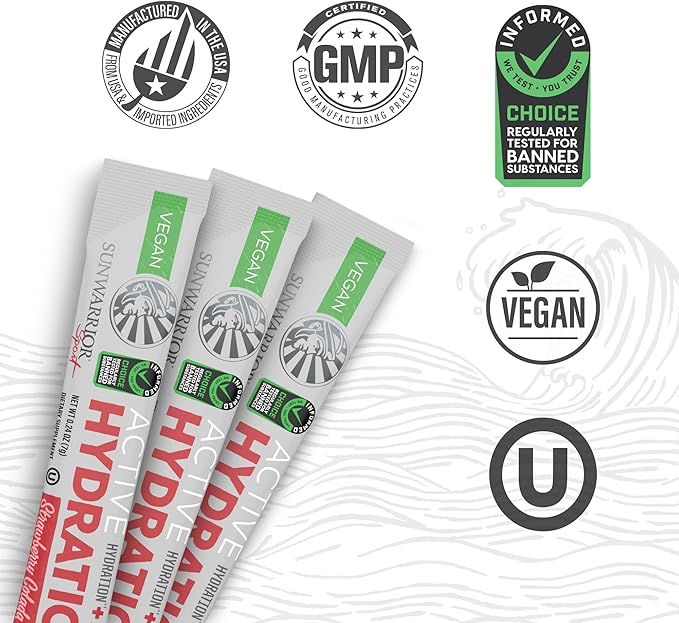 Sunwarrior Hydration Powder Electrolyte Packets Powder | Strawberry Colada Flavored | 18 Stick Packs 126g Pouch | Vegan and Plant-Based Sugar Free | B12 Elderberry and Electrolytes | Active Hydration-StrideForce Fitness