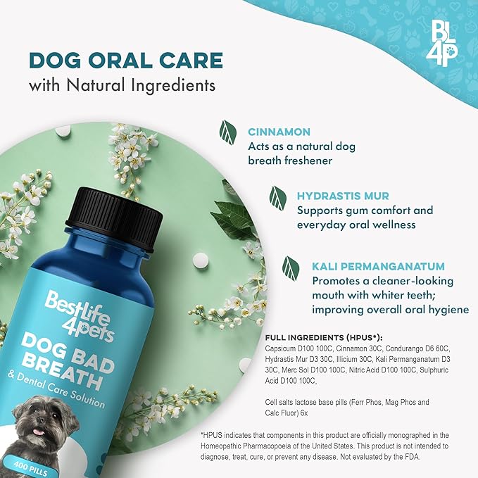 Dog Dental Care & Bad Breath Remedy, Natural Dog Oral Care for Healthy Teeth, Mouth & Gums, Daily Canine Breath Freshener, Plaque, Tartar Control Helps Reduce Gingivitis, Easy To Use 800 Tiny Pills