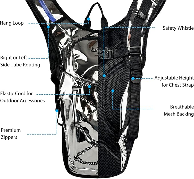 Reflective Hydration Backpack, Hydration Pack - Water Backpack with 2L/3L Hydration Bladder, Essential for Festivals - Rave Hydration Pack for Hiking, Running, Cycling, and Festivals-StrideForce Fitness