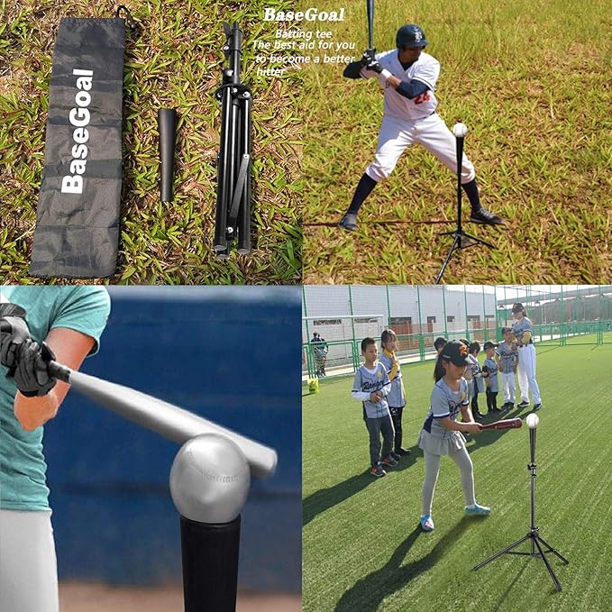 Batting Tee Baseball Tee,Softball Travel Portable Tee Tripod Stand Rubber Tee for Batting Training Practice with Carrying Bag-StrideForce Fitness