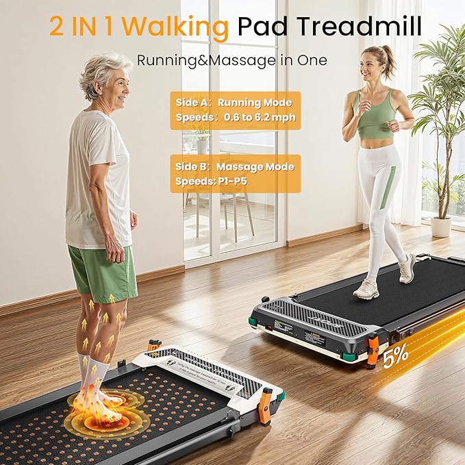Walking Pad with Incline - Dual-Sided 2 in 1 Under Desk Treadmill with Shiatsu Foot Massager, 330LBs Walking Pad Treadmills for Home and Office, LED Display and Remote Control-StrideForce Fitness