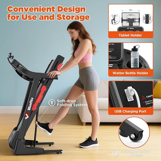 3.5HP Folding Treadmills for Home with Incline Optional, 300 lbs Capacity, 8.0MPH Speed, 17'' Wide Belt, App, Bluetooth Connection, 64 Programs, USB Charging Port, BMI Detector for Home Use-StrideForce Fitness