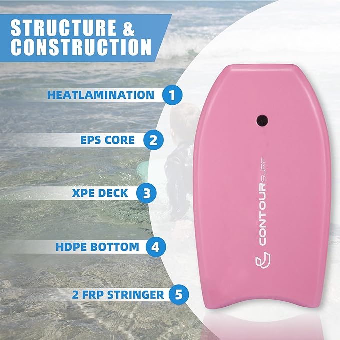 Reed Body Board 33 Inches Bodyboard Body Boards for Beach Kids Lightweight EPS Core Dual Channel Double Swivel Coiled Wrist Leash for All Surfing Levels-StrideForce Fitness