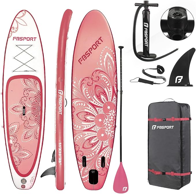 FBSPORT 11' Premium Stand Up Paddle Board, Yoga Board with Durable SUP Accessories & Carry Bag | Wide Stance, Surf Control, Non-Slip Deck, Leash, Paddle and Pump for Youth & Adult-StrideForce Fitness