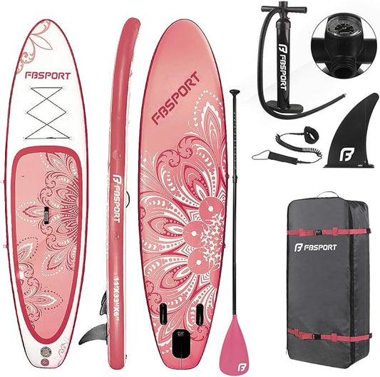 FBSPORT 11' Premium Stand Up Paddle Board, Yoga Board with Durable SUP Accessories & Carry Bag | Wide Stance, Surf Control, Non-Slip Deck, Leash, Paddle and Pump for Youth & Adult-StrideForce Fitness