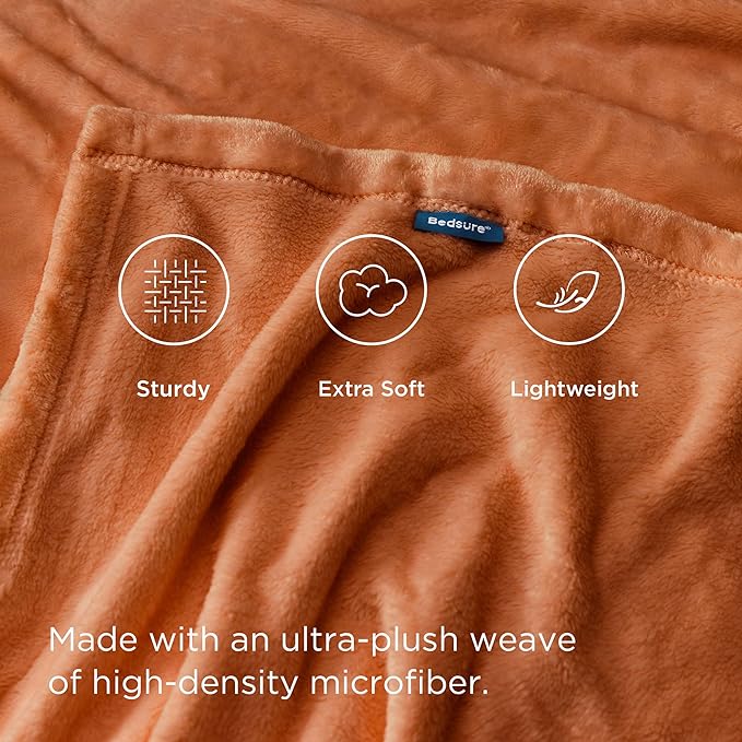 Bedsure Fleece Blanket Twin Size Burnt Orange - 300GSM Lightweight Plush Fuzzy Cozy Soft Warm Blanket for Bed, Sofa, Couch, Travel, Camping, 60x80 inches-StrideForce Fitness