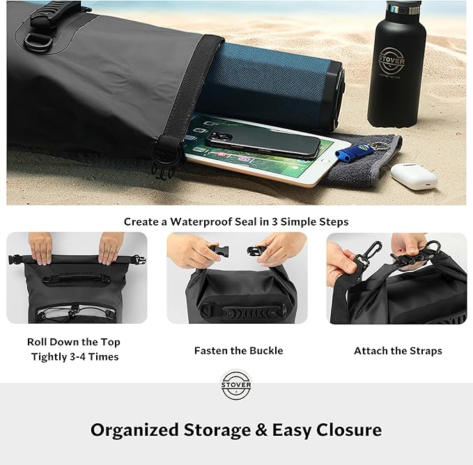 STOVER 5/10/25/30/40/55L Waterproof Backpack- Floating Dry Bag for Kayaking, Travel, Beach, Hiking, & Camping, Men/Women-StrideForce Fitness