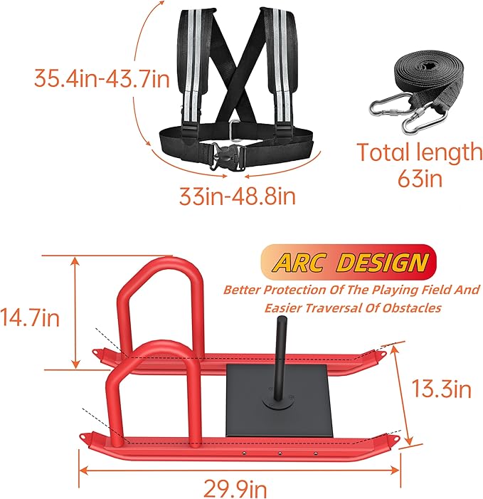 Weight Sled for Training, Heavy Duty 500 LBS Pull Push Sled for Outdoor, Indoor, Football, Durable Steel Weighted Sled, Compatible with 1" & 2" Weight Plate, Frame with Adjustable Reflective Stripe Vest-StrideForce Fitness