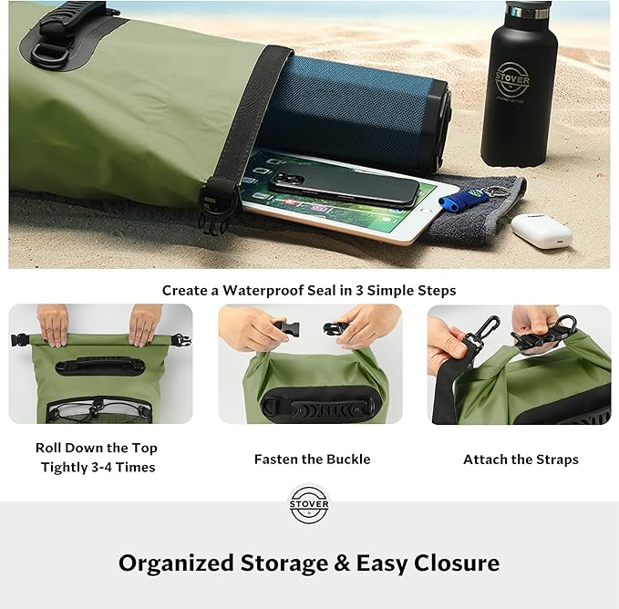 STOVER 5/10/25/30/40/55L Waterproof Backpack- Floating Dry Bag for Kayaking, Travel, Beach, Hiking, & Camping, Men/Women-StrideForce Fitness