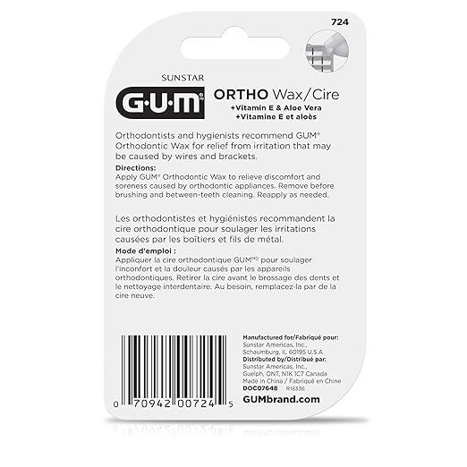 GUM Orthodontic Wax for Braces and Dental Devices - Soothing Dental Wax with Vitamin E and Aloe Vera - Clear Color and Refreshing Mint Flavor (Pack of 6)