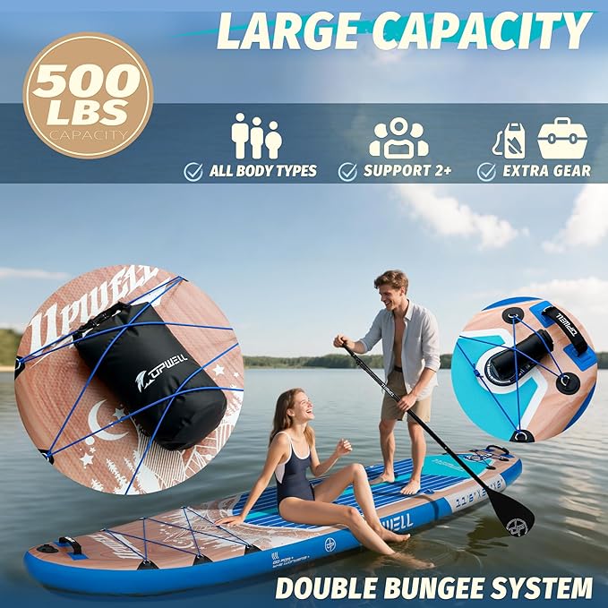 UPWELL 10'6"/11'/11'6" Inflatable Paddle Board, Stand Up Paddlboard for Youth & Adults, Stable Design, Premium SUP Accessories, Backpack, Leash, Hand Pump, Fins-StrideForce Fitness
