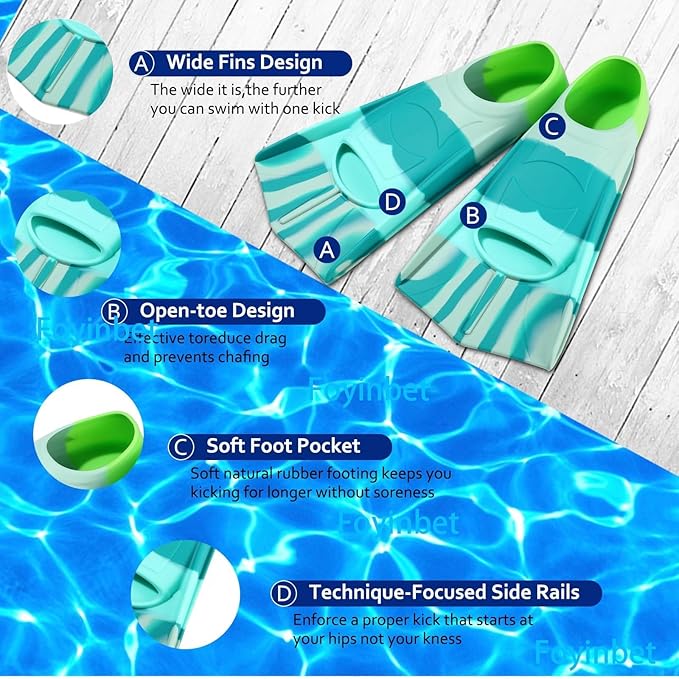 Kids Swim Fins,Short Kids Fins Youth Swimming Flippers for Lap Swimming Training for Children Girls Boys Beginners-StrideForce Fitness