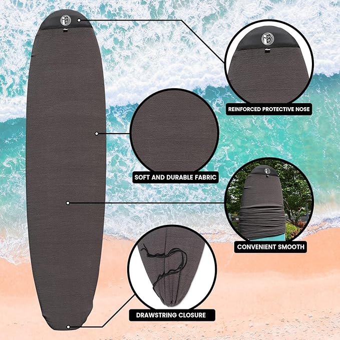 Rokia R Surfboard Sock Cover Quick-Drying Anti-Collision and Durable Surf Sock Cover - Suitable for Protective Bags of Shortboard, Longboard, Fish and HYBRID Board Choose Size & Colors-StrideForce Fitness