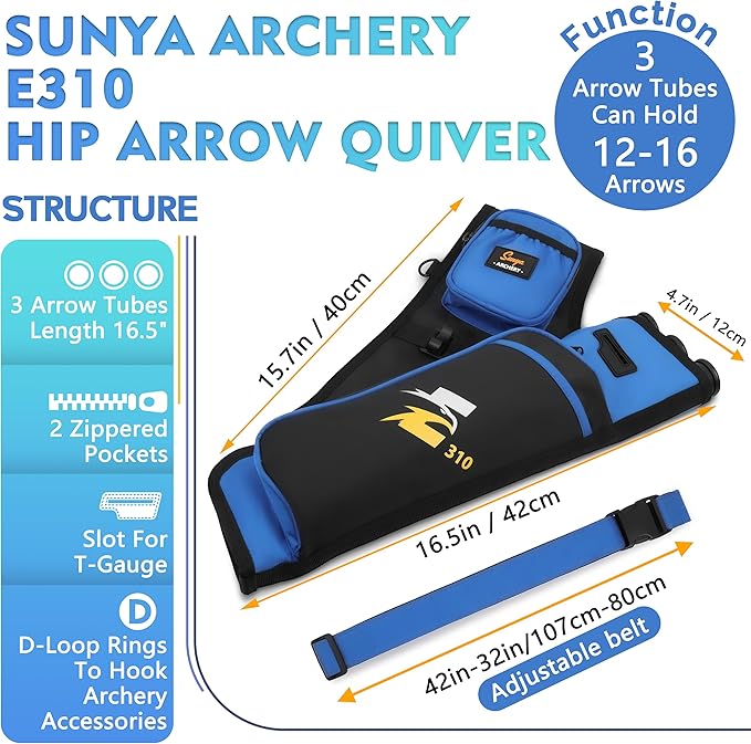 SUNYA Archery Hip Quiver for Arrows. Includes 3 Tubes Arrow Holder, Accessories Pockets and Waist Belt. Fit for Compound and Recurve Bow Practice.-StrideForce Fitness