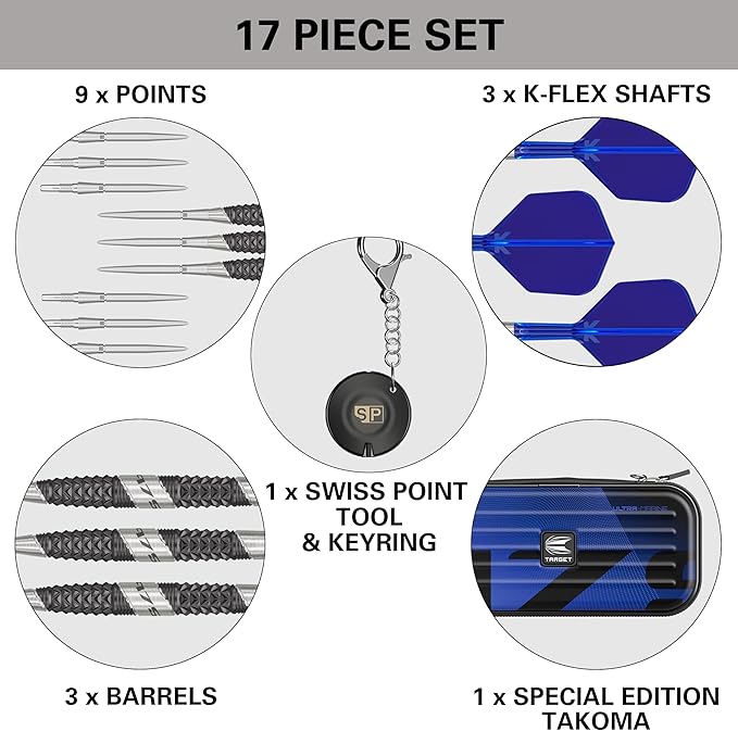 TARGET Darts 975 Ultra Marine 97.5% Tungsten Steel Tip Darts Set - Swiss Point Darts with K-Flex Integrated Flight and Shaft – Includes Dart Takoma Wallet, SP Tool, Dart Tips-StrideForce Fitness