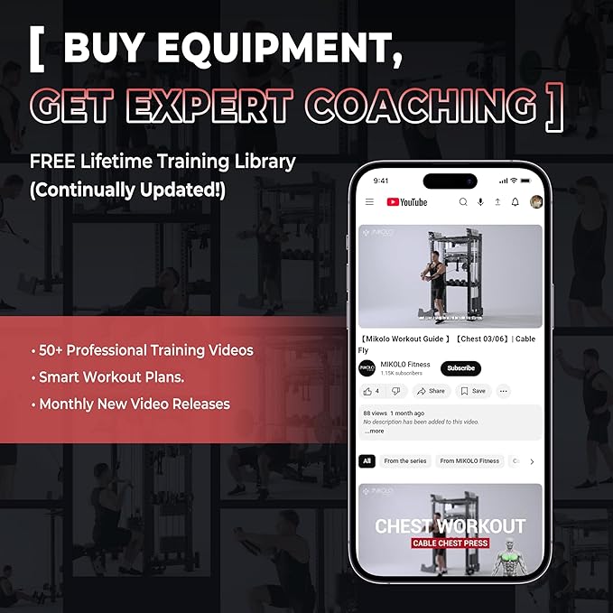 Mikolo Folding Squat Rack, Wall Mounted Power Rack with Cable Crossover Machine & LAT Pull Down, Functional Trainer with 5 Adjustable Function Modes, for Home Gym and Space Saving-StrideForce Fitness