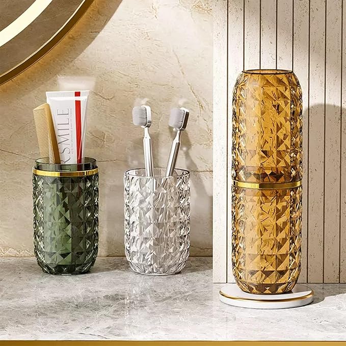 Toothbrush Holders with Cover, Portable Travel Toothbrush Case with lid, Toothbrush Container for Bathroom Countertop Organizer (Green)