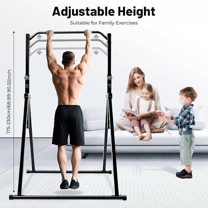 Foldable Power Tower Pull Up Bar Dip Station, 200kg/440.92lbs Triangular Pull Up Bar Station Adjustable, Multi-Function Strength Training Fitness Equipment for Home Gym-StrideForce Fitness